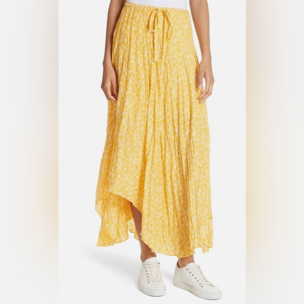Joie Hiwalani Yellow Crinkled Silk Maxi Skirt Women's Size Latge